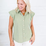 Porter Olive Gingham Bubble Sleeve Top Karlie