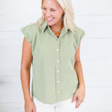 Porter Olive Gingham Bubble Sleeve Top Karlie