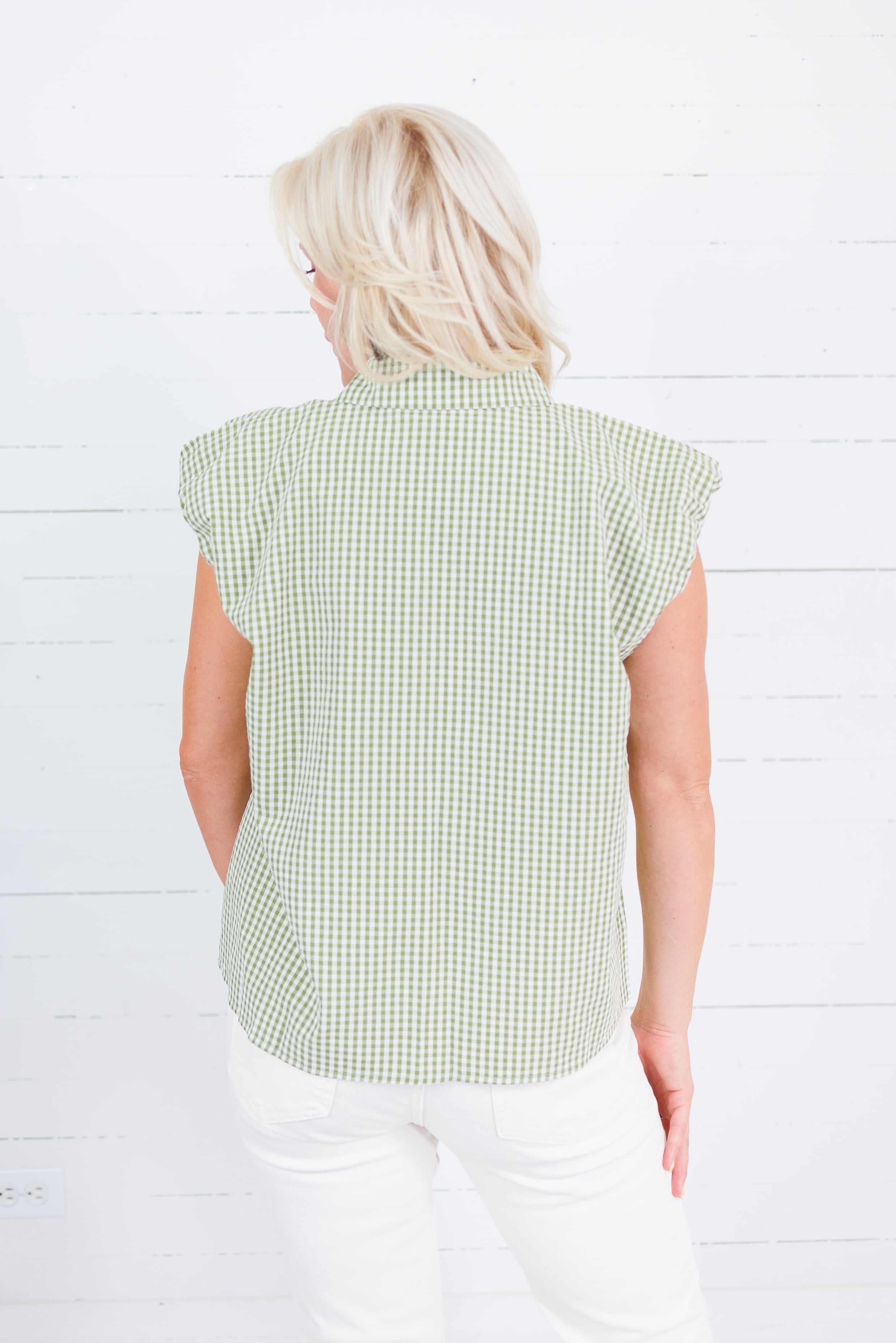Porter Olive Gingham Bubble Sleeve Top Karlie