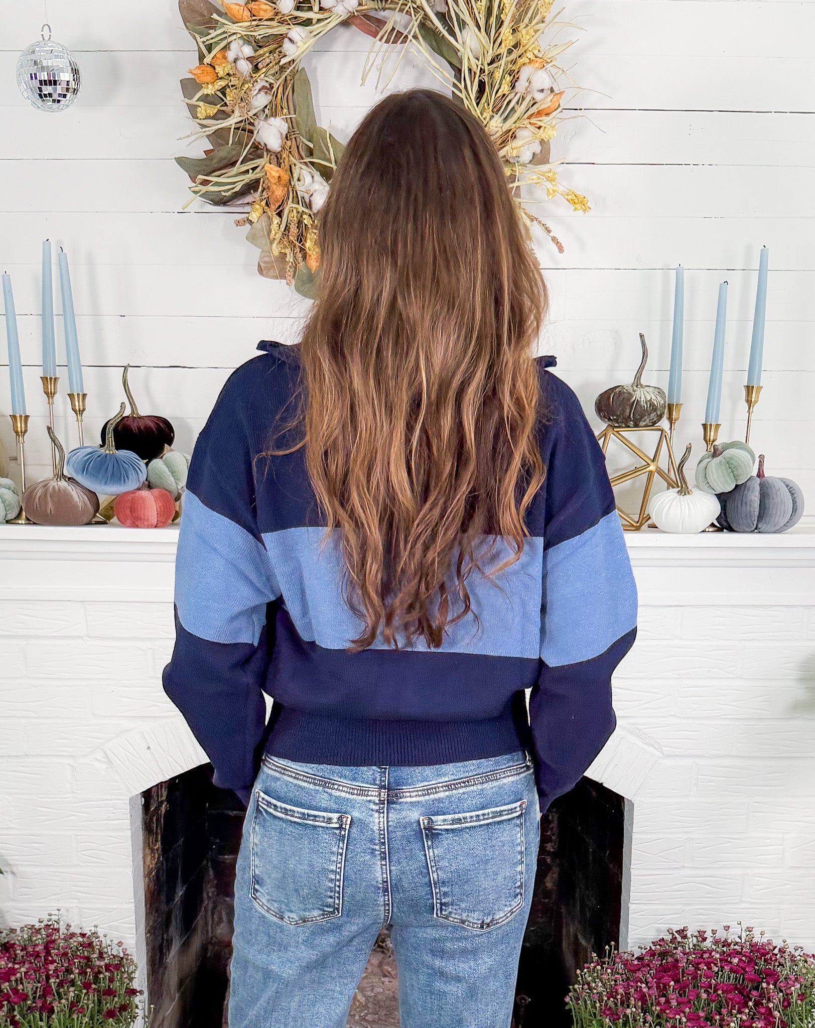 Portman Navy + Light Blue Stripe 14 Zip Sweater Elan