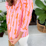 Portman Pink + Orange Bow Stripe Top