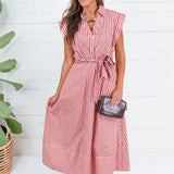 Potter Camel + Pink Striped Maxi Dress Entro