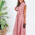 Potter Camel + Pink Striped Maxi Dress Entro