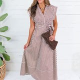 Potter Chocolate + White Striped Maxi Dress Entro