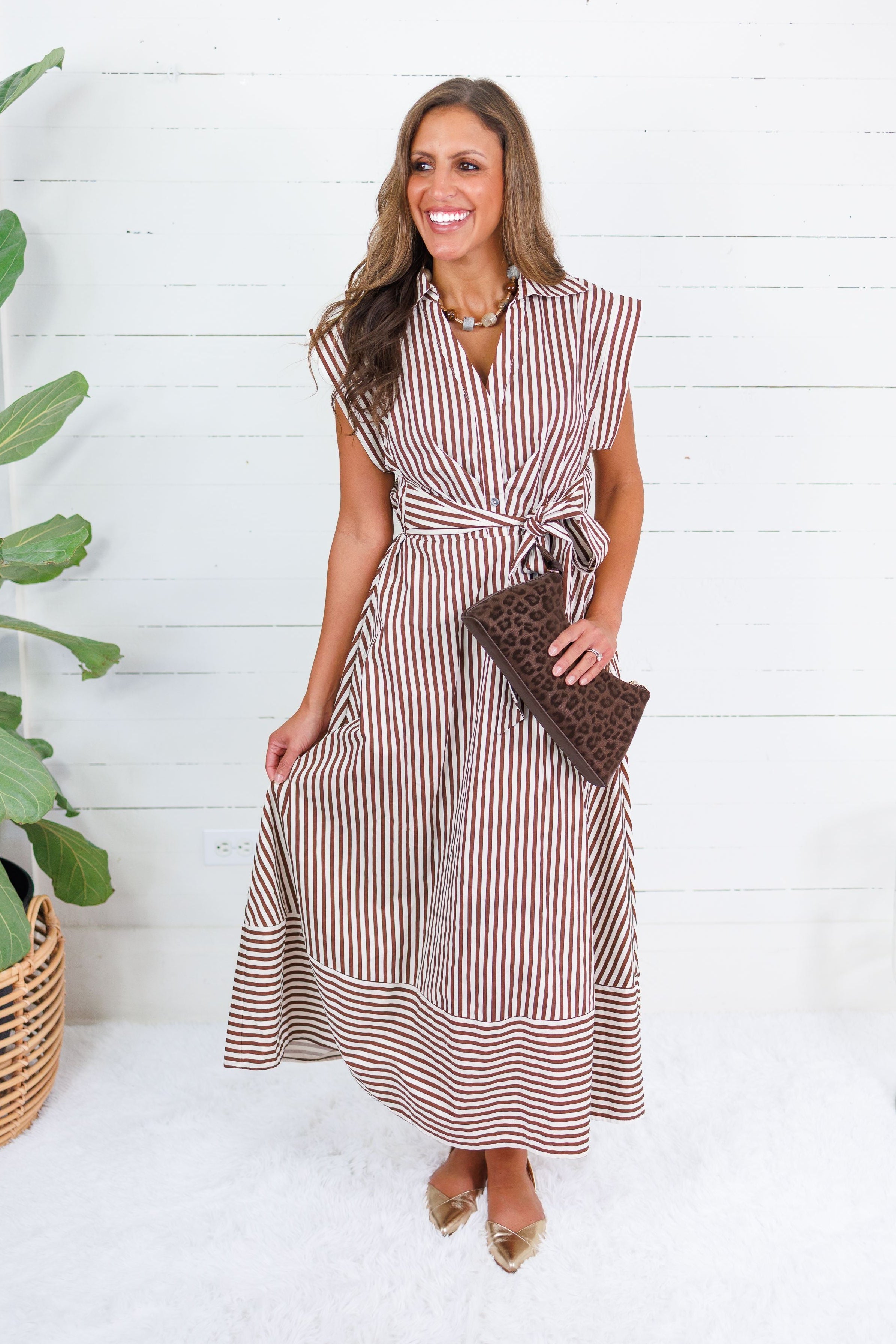 Potter Chocolate + White Striped Maxi Dress Entro