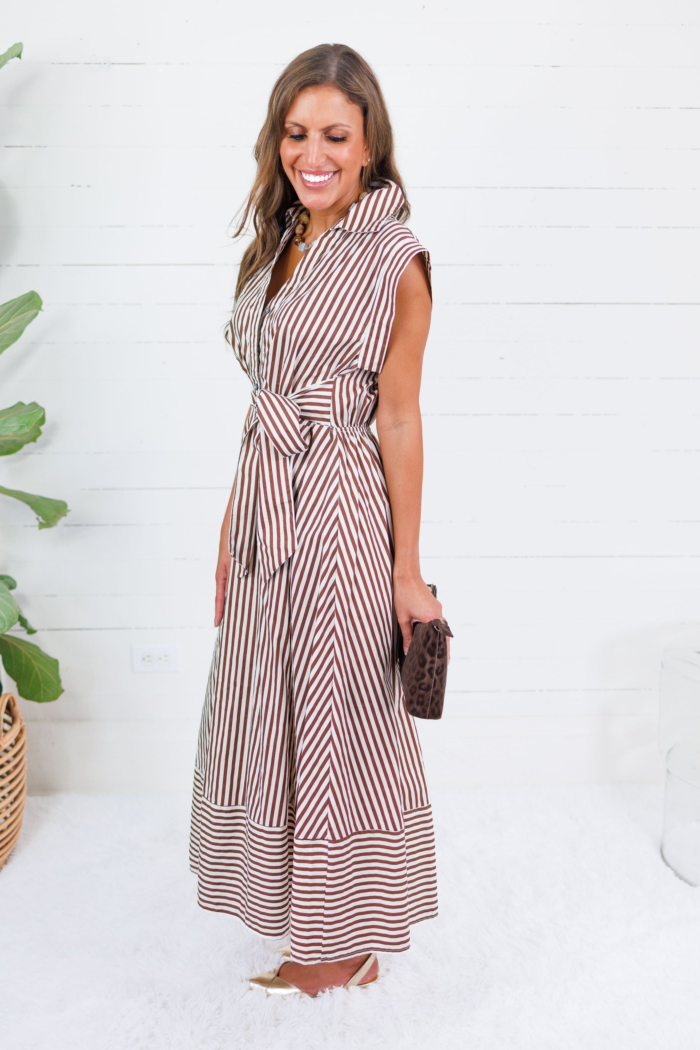 Potter Chocolate + White Striped Maxi Dress Entro