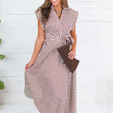 Potter Chocolate + White Striped Maxi Dress Entro