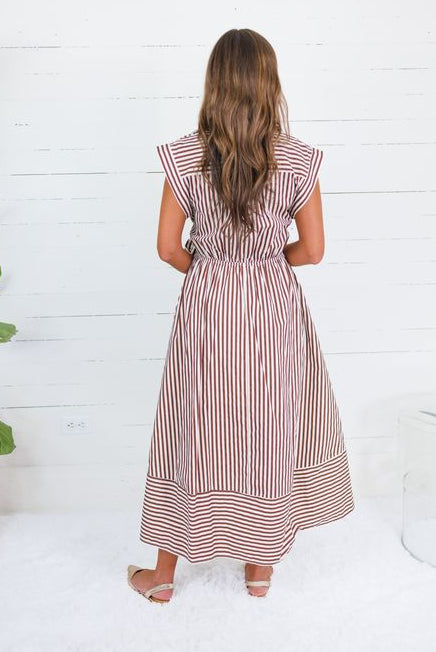 Potter Chocolate + White Striped Maxi Dress Entro