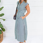 Potter Hunter Green + White Striped Maxi Dress Entro