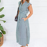 Potter Hunter Green + White Striped Maxi Dress Entro