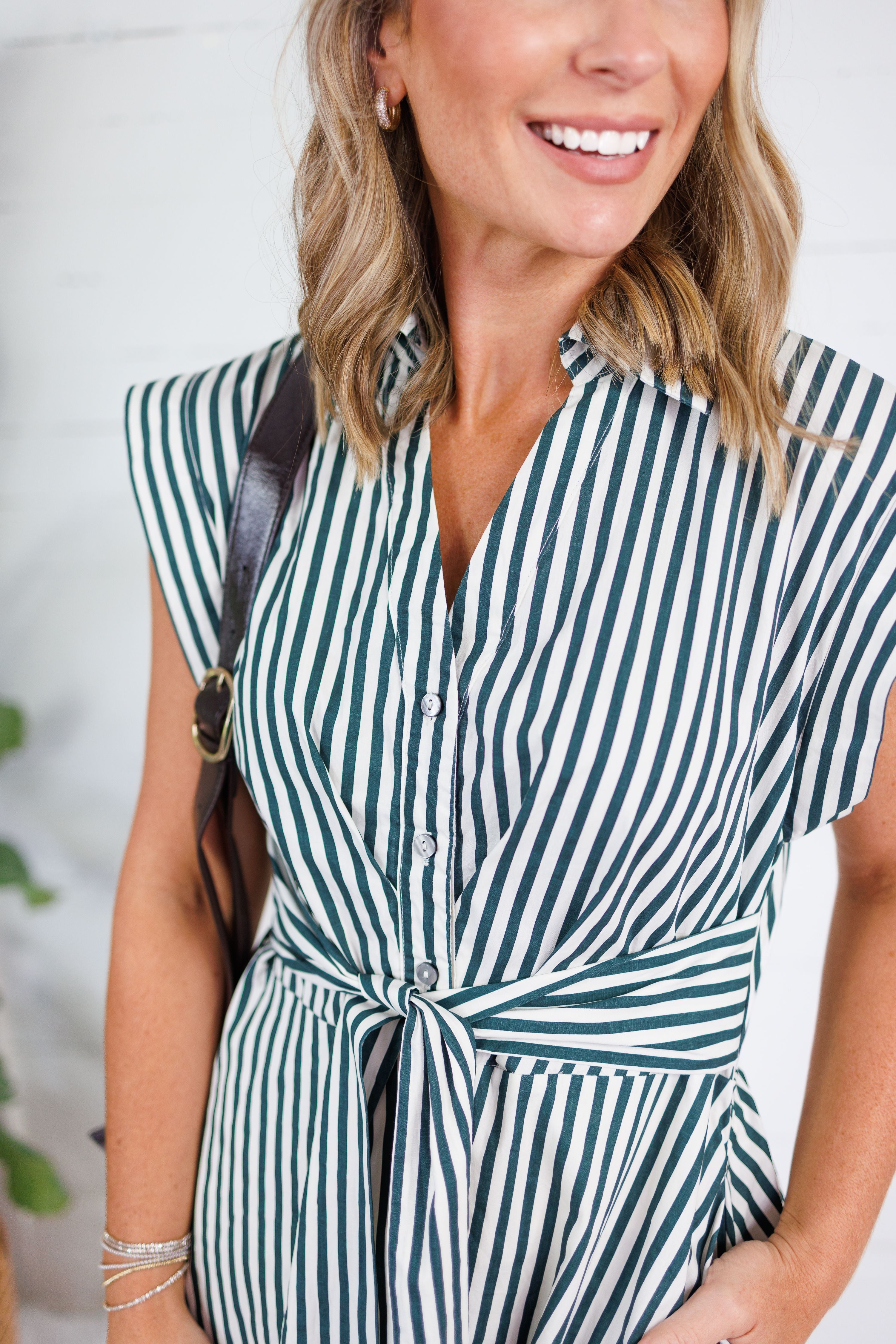 Potter Hunter Green + White Striped Maxi Dress Entro
