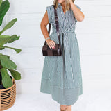 Potter Hunter Green + White Striped Maxi Dress Entro