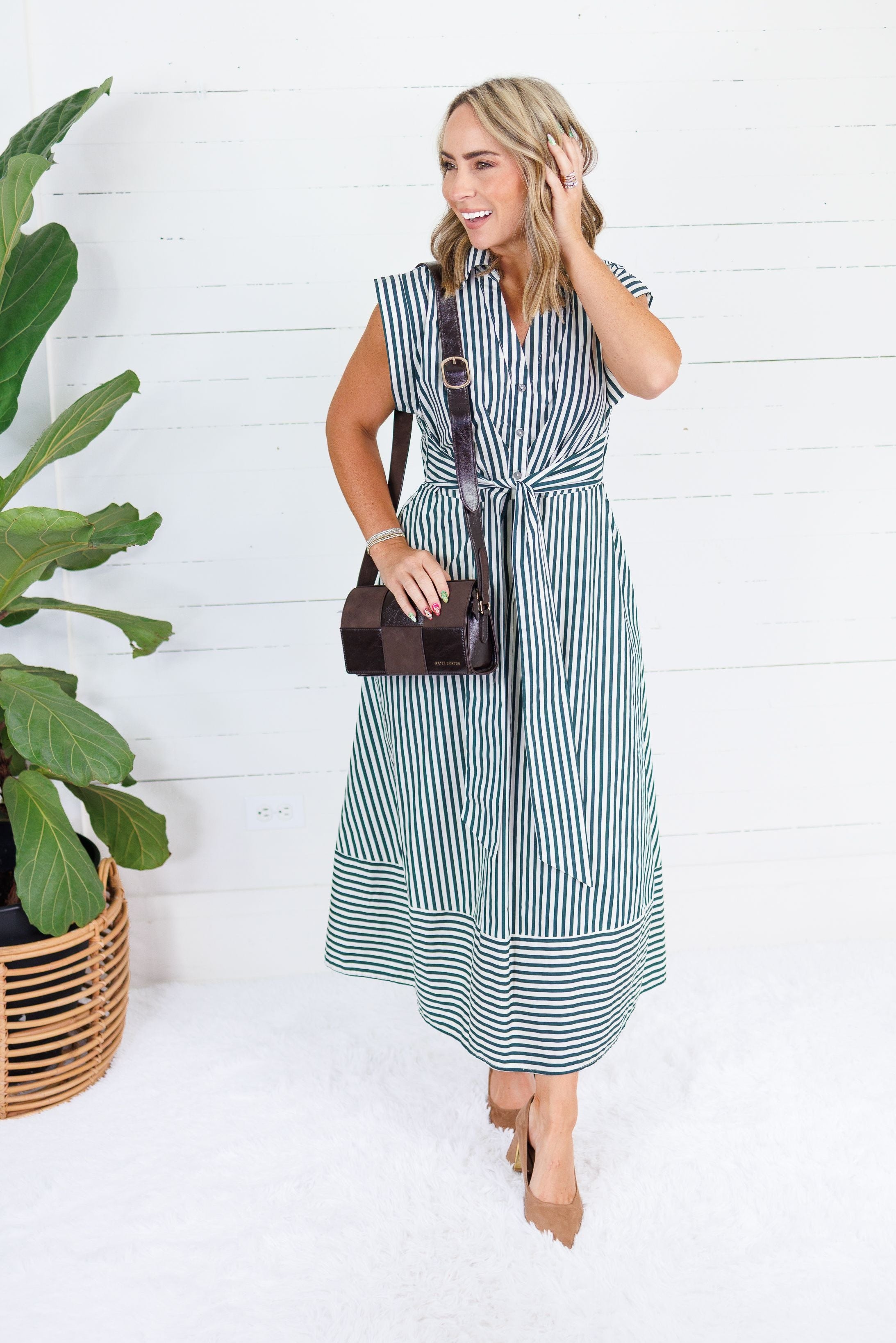 Potter Hunter Green + White Striped Maxi Dress Entro