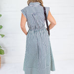 Potter Hunter Green + White Striped Maxi Dress Entro