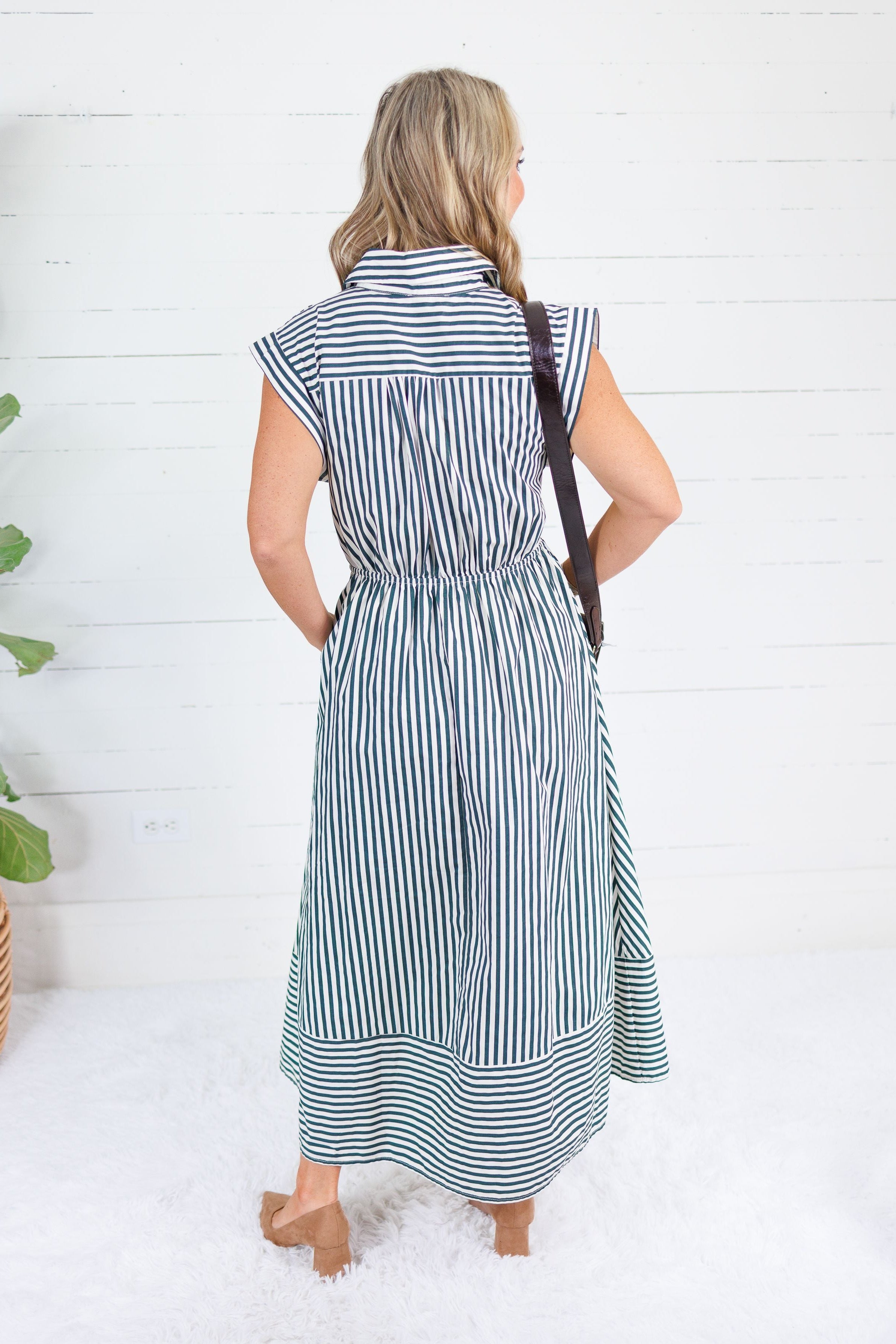 Potter Hunter Green + White Striped Maxi Dress Entro