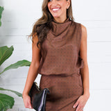 Pratt Mocha Mock Neck Polka Dot Top Glam