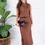 Pratt Mocha Mock Neck Polka Dot Top Glam
