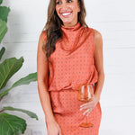 Pratt Rust Mock Neck Polka Dot Top Glam