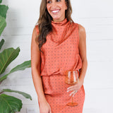 Pratt Rust Mock Neck Polka Dot Top Glam