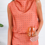 Pratt Rust Mock Neck Polka Dot Top Glam