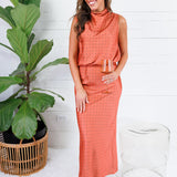 Pratt Rust Mock Neck Polka Dot Top Glam