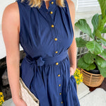 Preston Navy + Old Gold Button Maxi  Dress