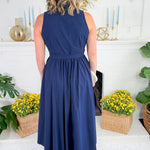 Preston Navy + Old Gold Button Maxi  Dress