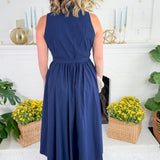 Preston Navy + Old Gold Button Maxi  Dress