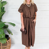 Pruett Brown Polka Dot A-Line Skirt Glam