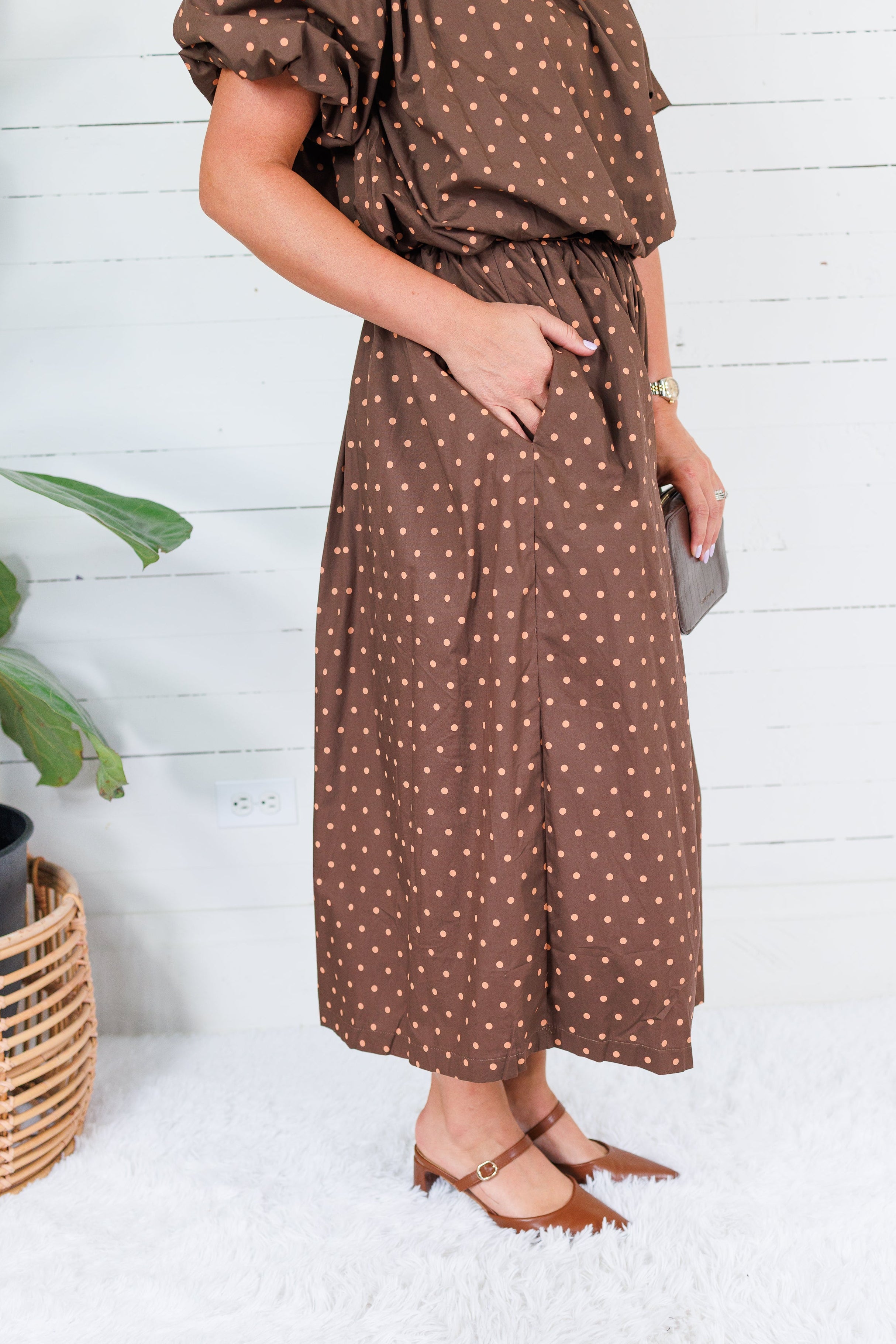 Pruett Brown Polka Dot A-Line Skirt Glam