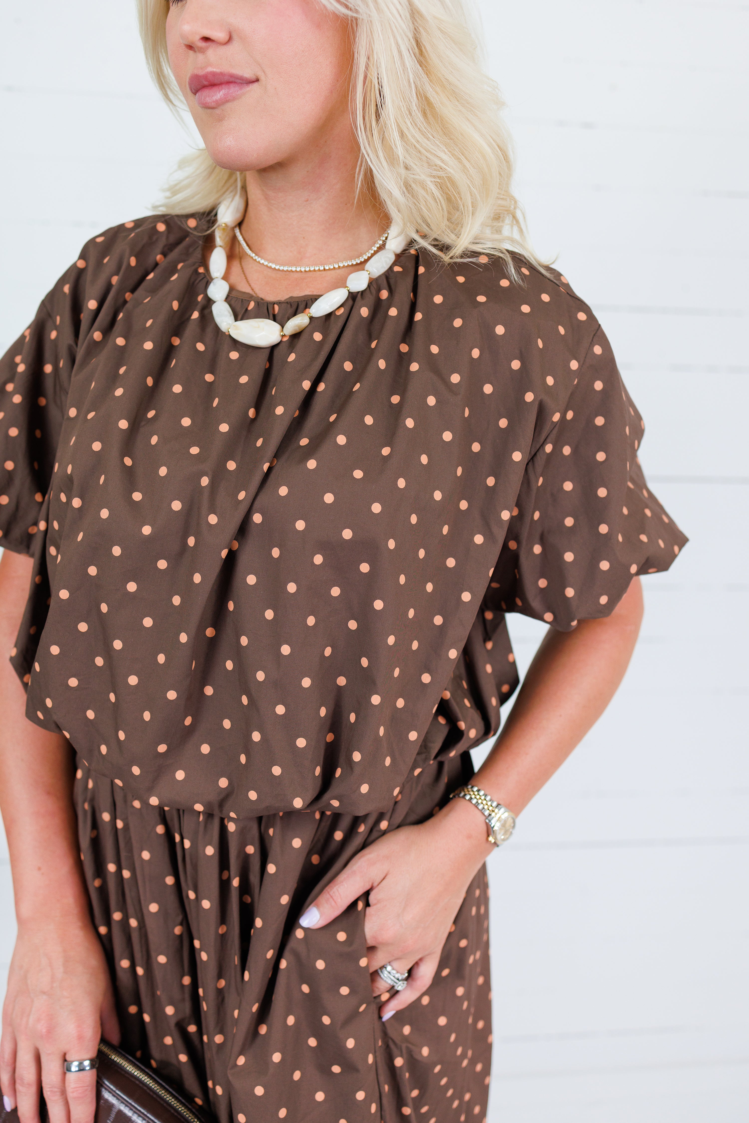 Pruett Brown Polka Dot A-Line Skirt Glam