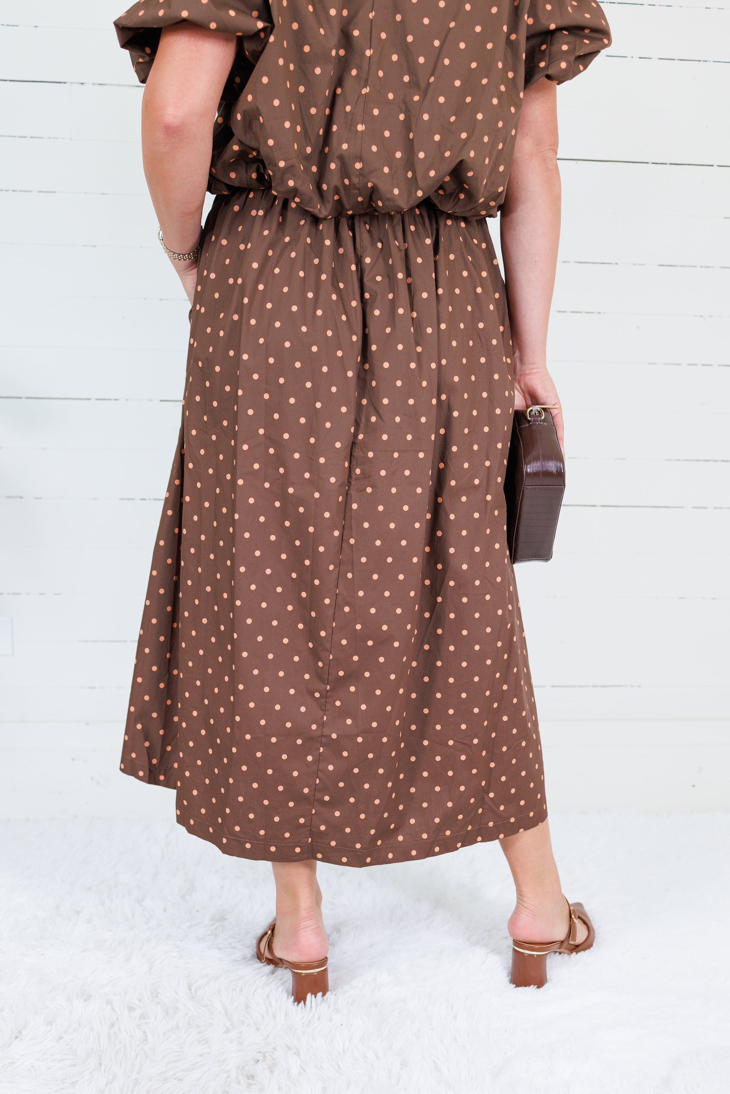Pruett Brown Polka Dot A-Line Skirt Glam