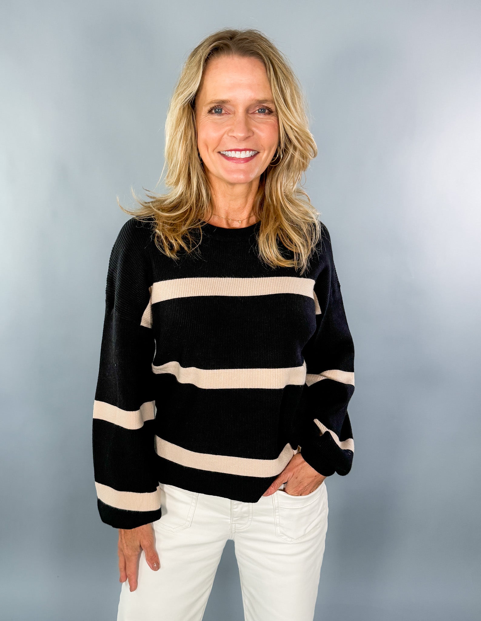 Qualls Black + Oatmeal Stripe Sweater