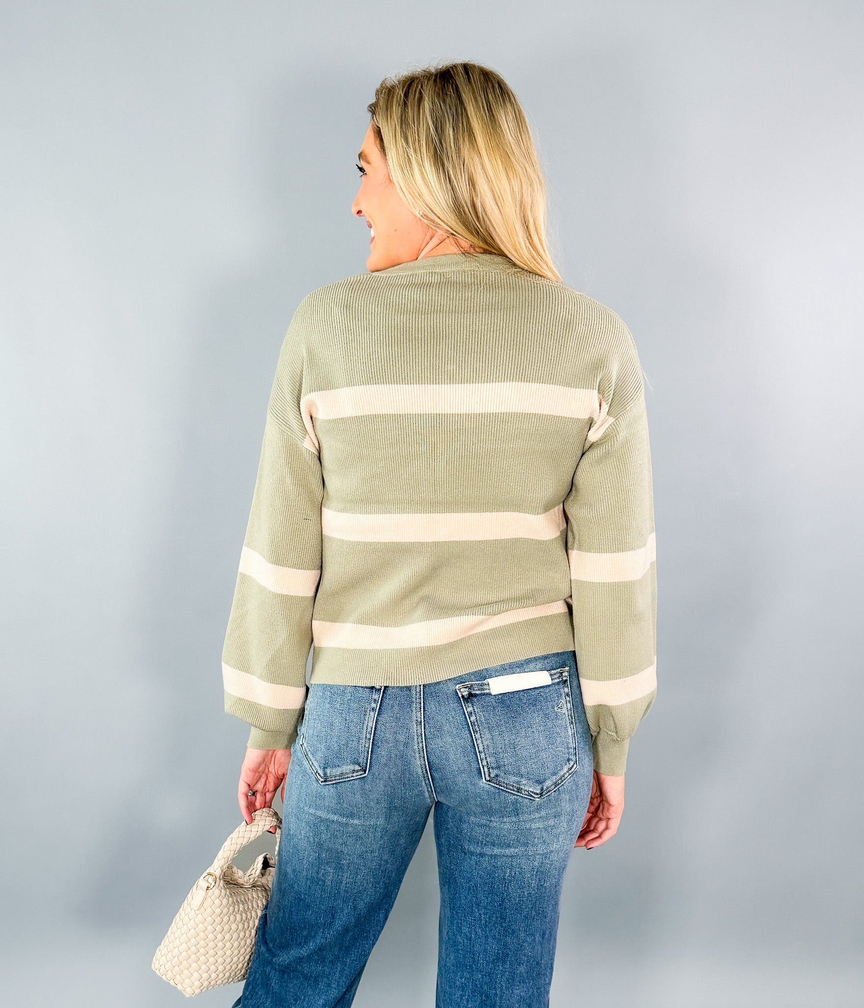 Qualls Olive + Oatmeal Stripe Sweater