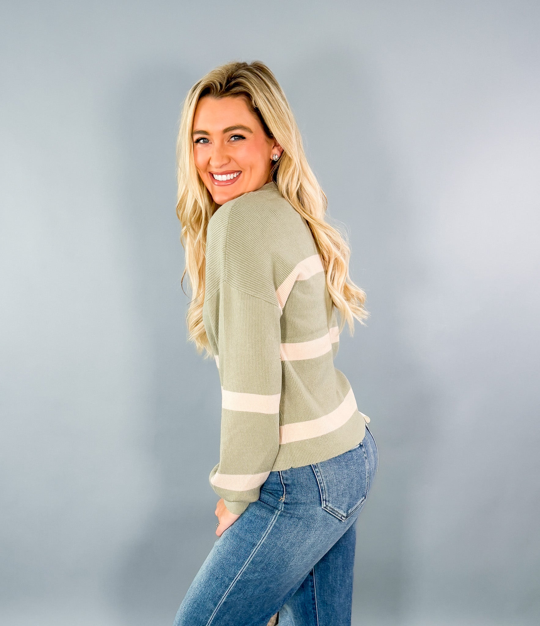 Qualls Olive + Oatmeal Stripe Sweater