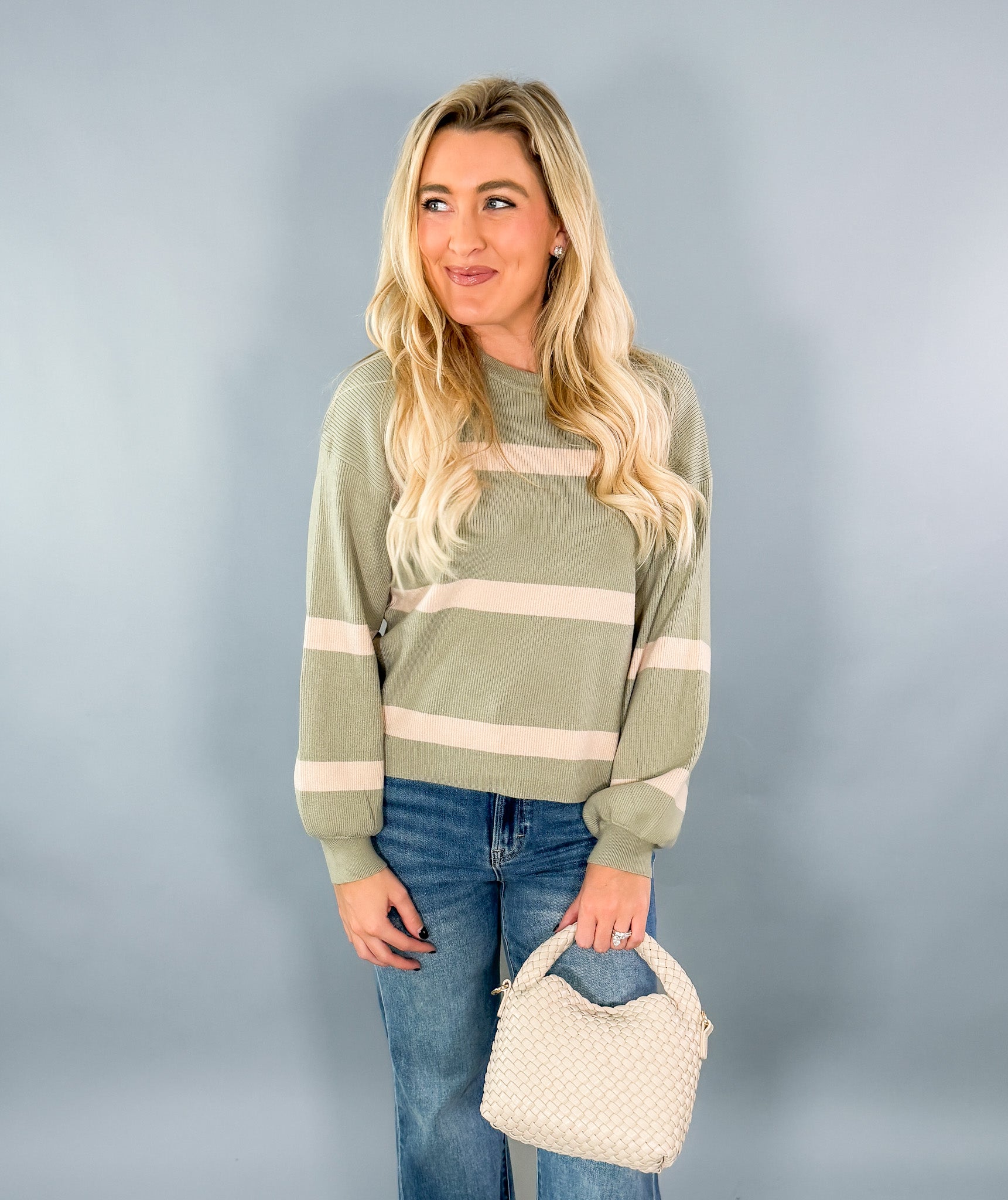 Qualls Olive + Oatmeal Stripe Sweater