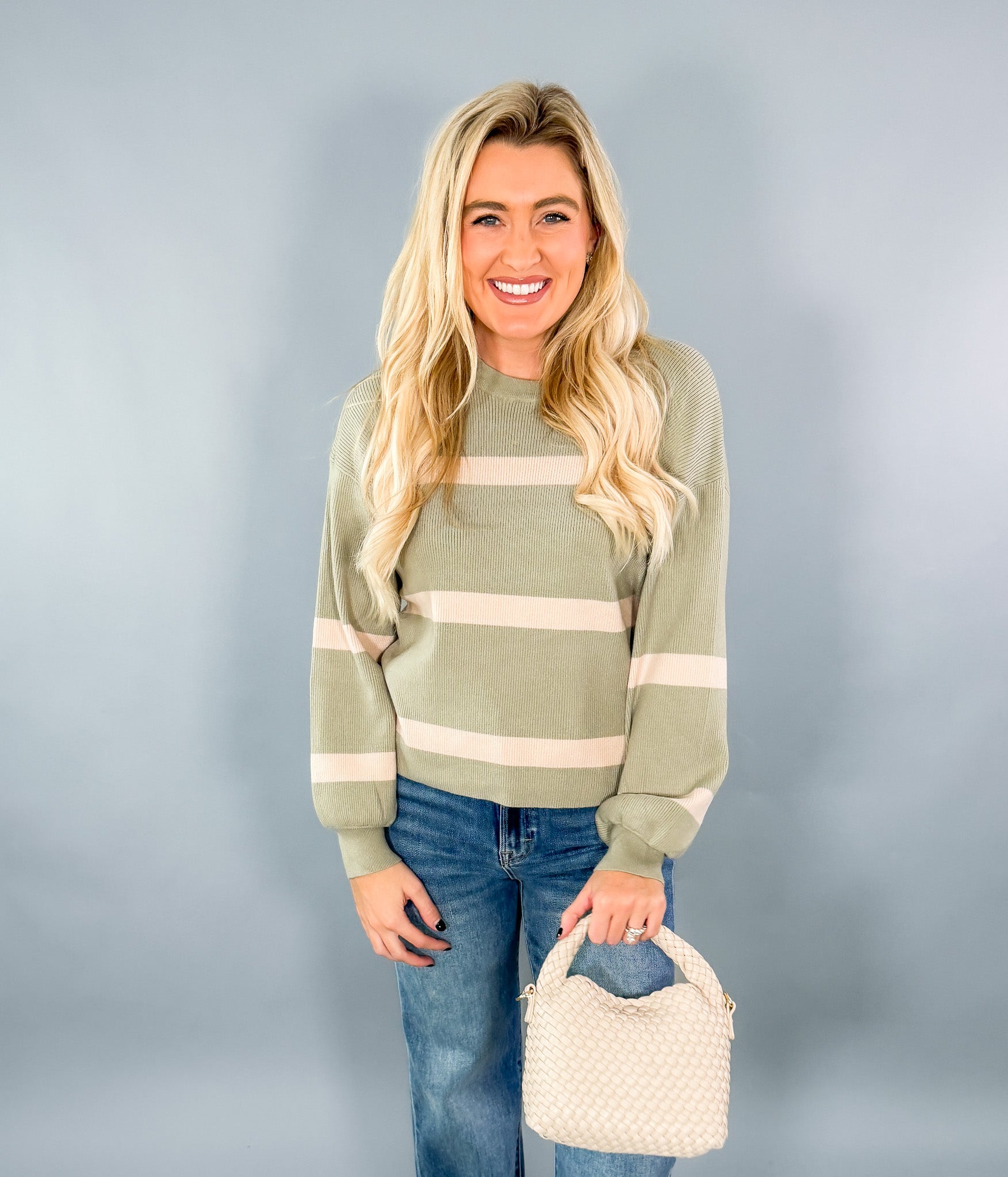 Qualls Olive + Oatmeal Stripe Sweater