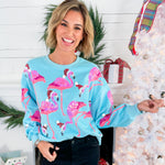 Queen of Sparkles Aqua Flamingo In Santa Hats Sweatshirt 