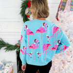 Queen of Sparkles Aqua Flamingo In Santa Hats Sweatshirt 