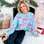 Queen of Sparkles Aqua Flamingo In Santa Hats Sweatshirt 