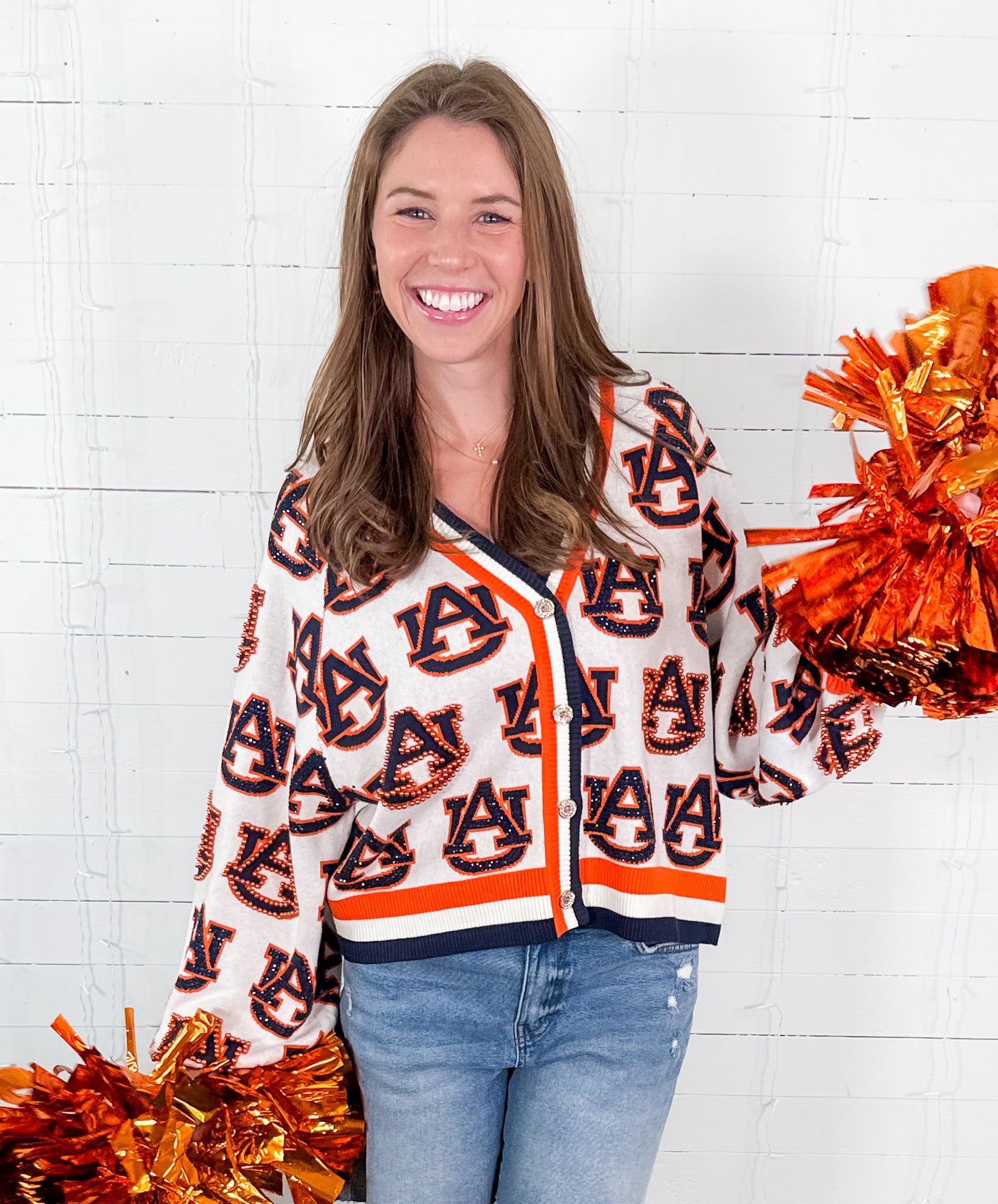 Queen of Sparkles Auburn AU Rhinestone Cardigan