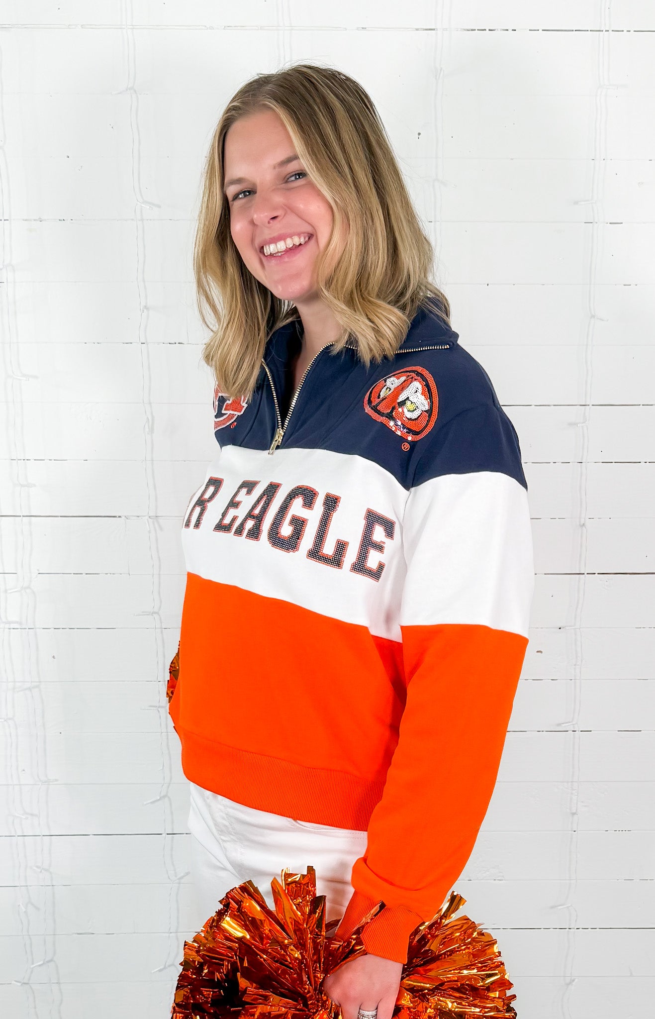 Queen of Sparkles Auburn Quarter Zip Colorblock Sweatshirt