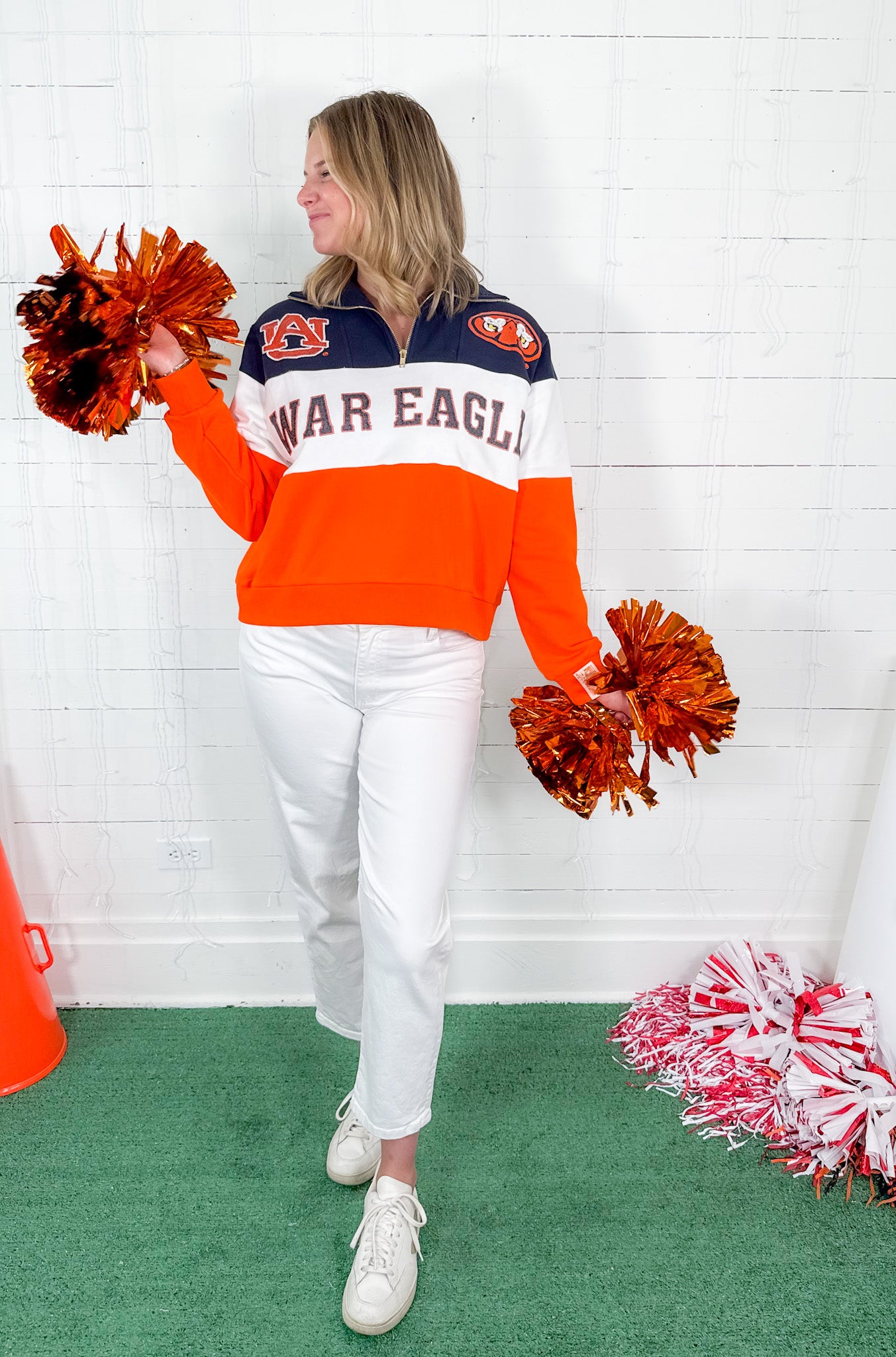 Queen of Sparkles Auburn Quarter Zip Colorblock Sweatshirt