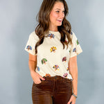 Queen of Sparkles Beige Multi Scattered Turkey Tee