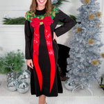 Queen of Sparkles Black Sequin Bow Knit Midi Dress