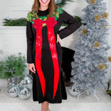 Queen of Sparkles Black Sequin Bow Knit Midi Dress