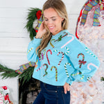 Queen of Sparkles Bright Blue Rainbow Candy Canes Sweatshirt