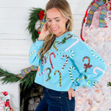 Queen of Sparkles Bright Blue Rainbow Candy Canes Sweatshirt