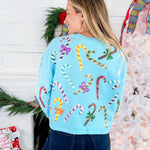 Queen of Sparkles Bright Blue Rainbow Candy Canes Sweatshirt