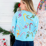 Queen of Sparkles Bright Blue Rainbow Candy Canes Sweatshirt